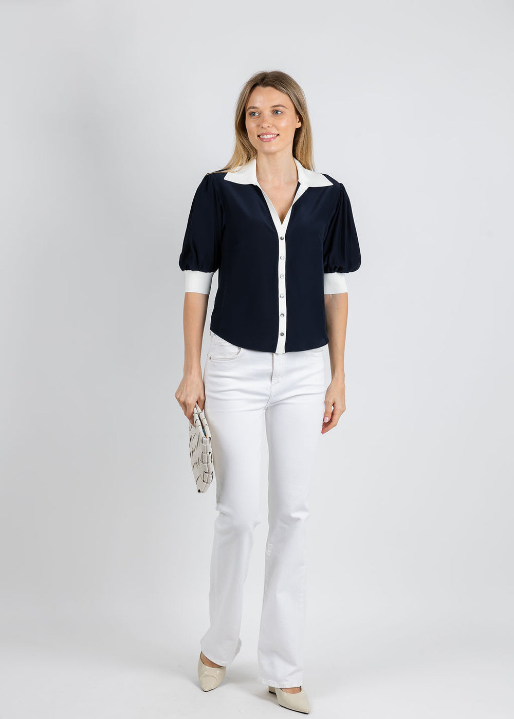 Cinq a Sept Weiley Top in Navy/Ivory available at Barbara Katz