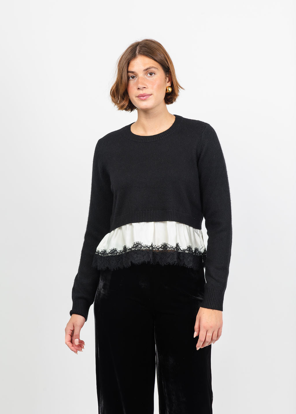 Cinq a Sept Zyla Pullover Sweater in Black/Ivory available at Barbara Katz