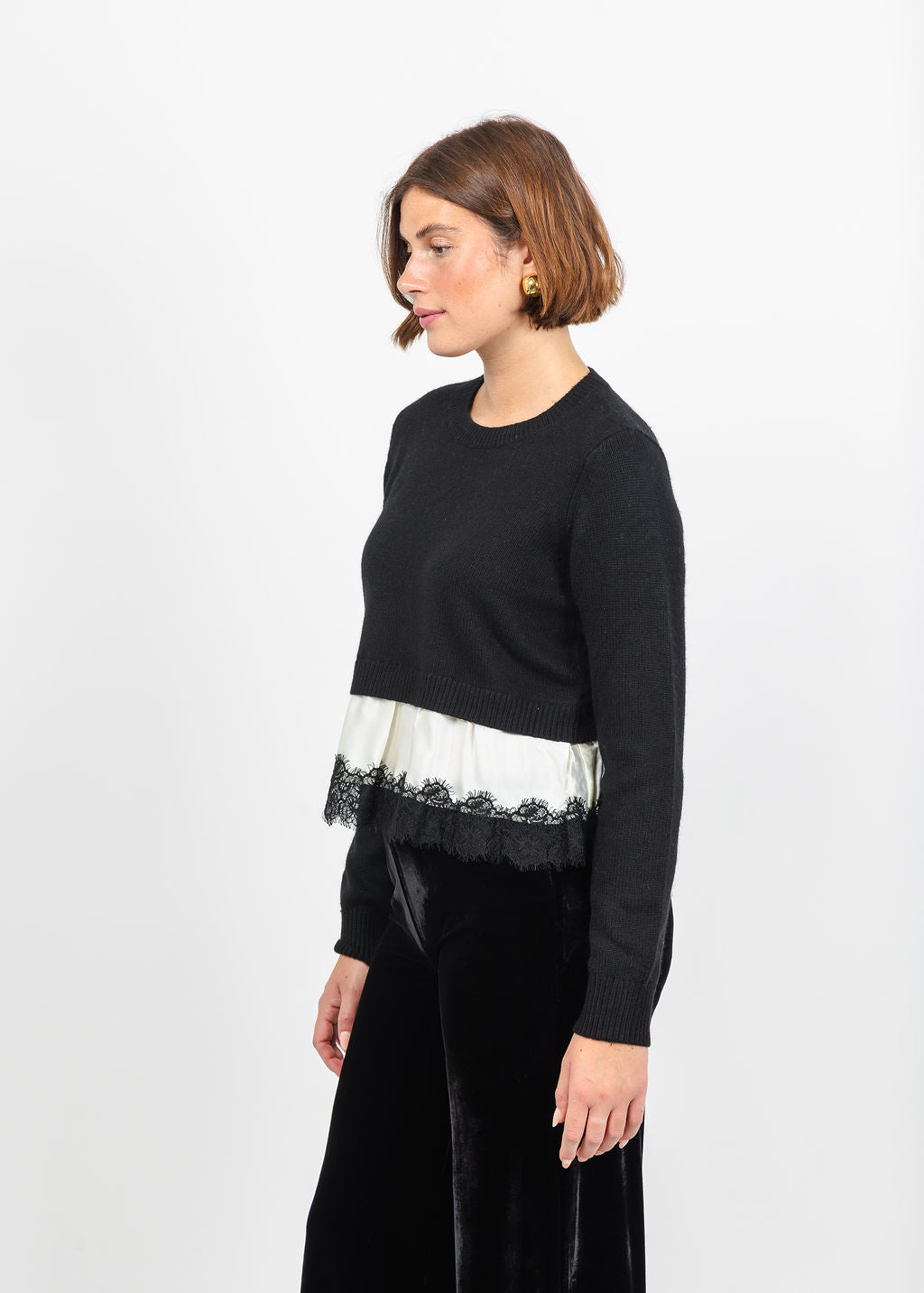Cinq a Sept Zyla Pullover Sweater in Black/Ivory available at Barbara Katz