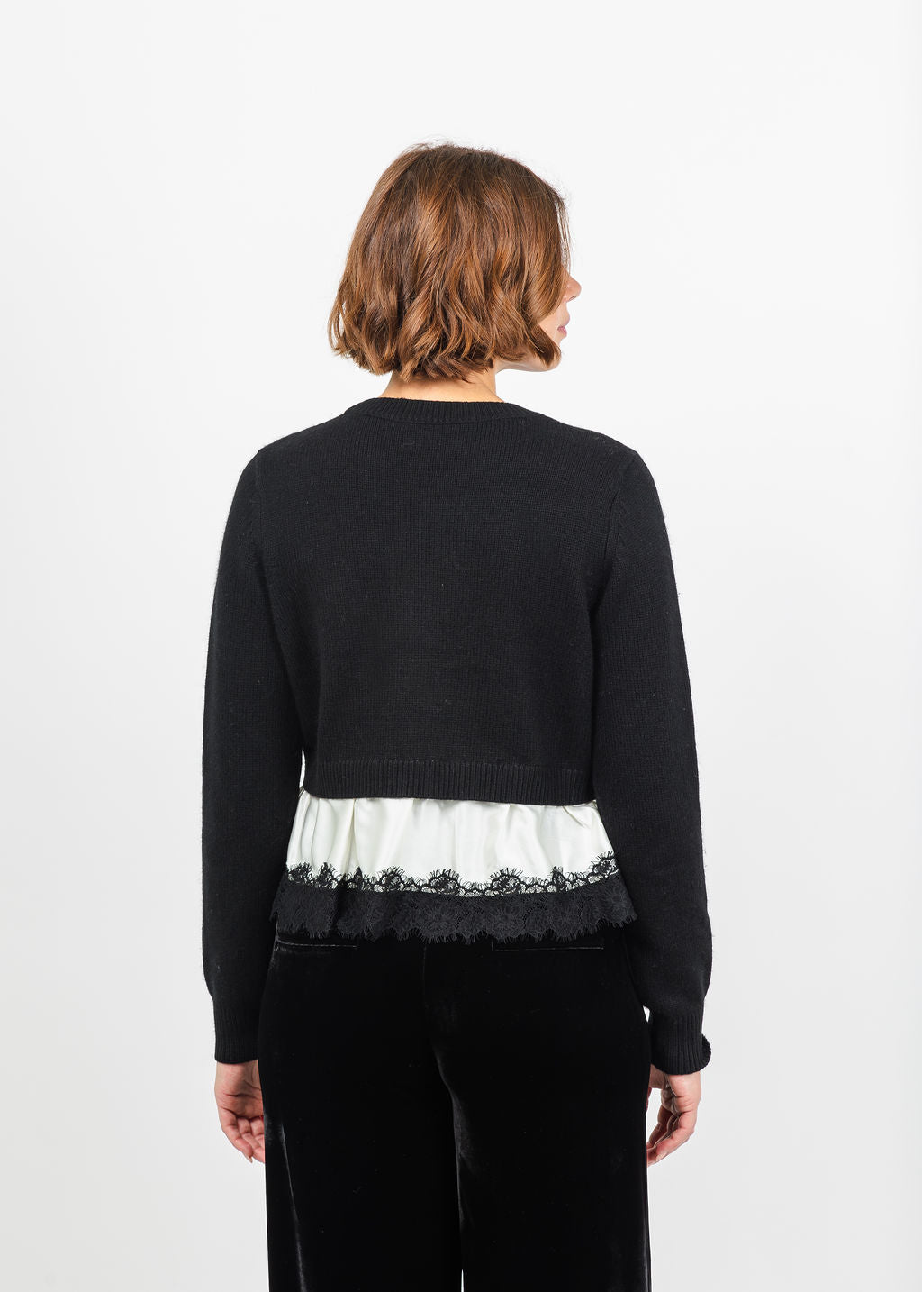 Cinq a Sept Zyla Pullover Sweater in Black/Ivory available at Barbara Katz
