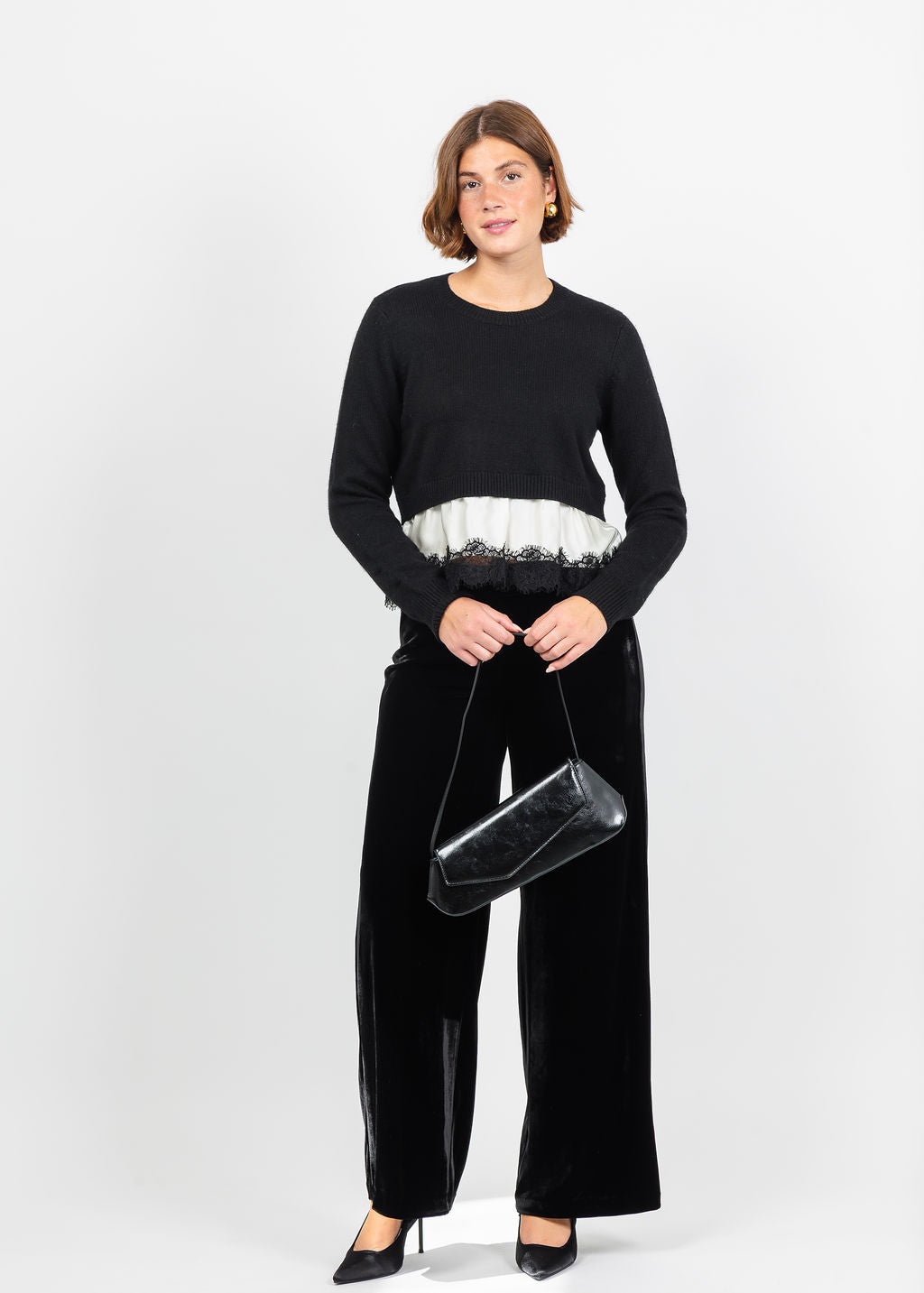 Cinq a Sept Zyla Pullover Sweater in Black/Ivory available at Barbara Katz