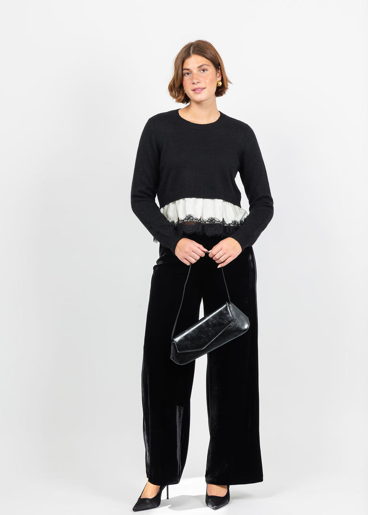 Cinq a Sept Zyla Pullover Sweater in Black/Ivory available at Barbara Katz