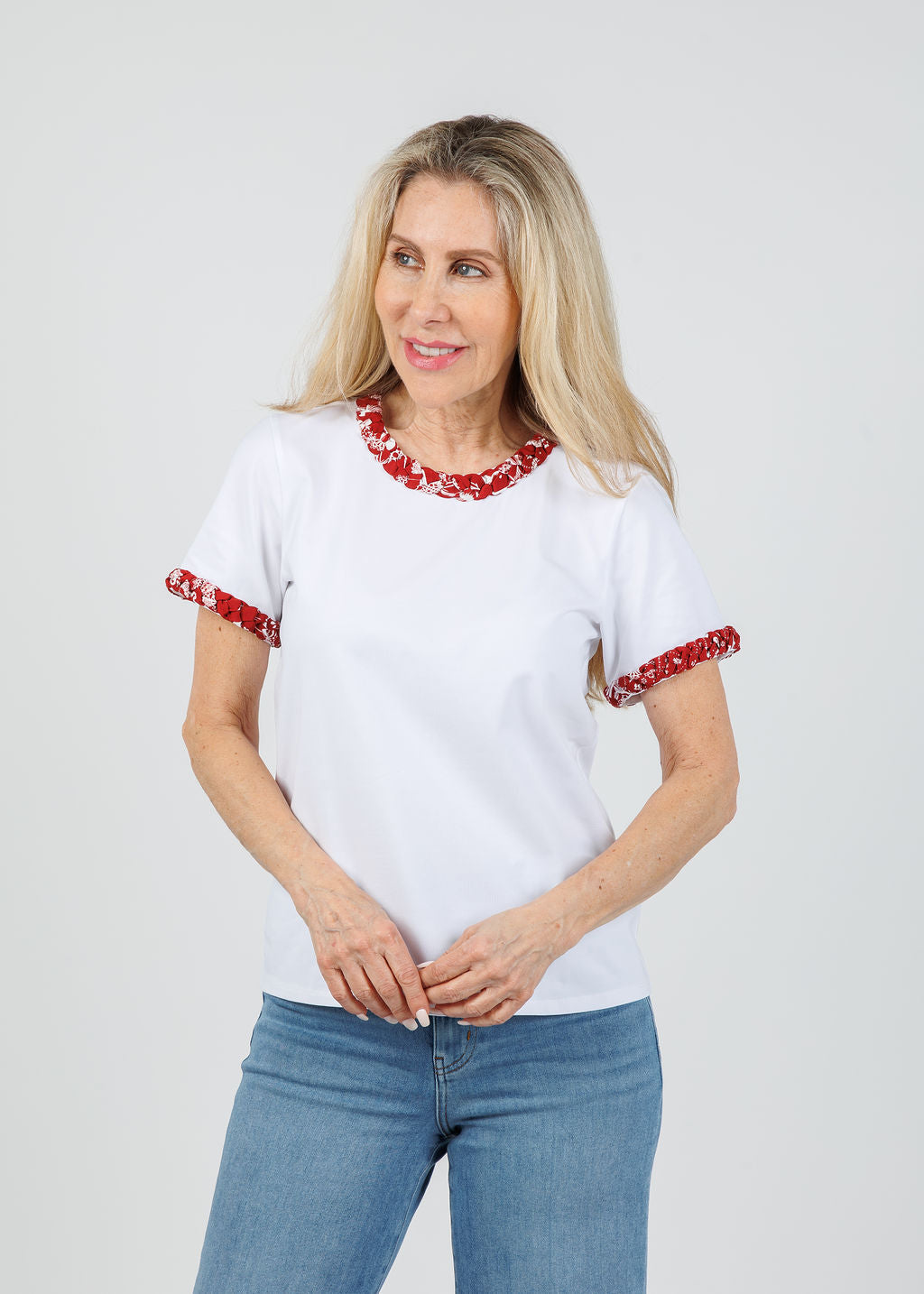 Cinq a Sept Bandana Braided Tee in White/Bordeaux available at Barbara Katz