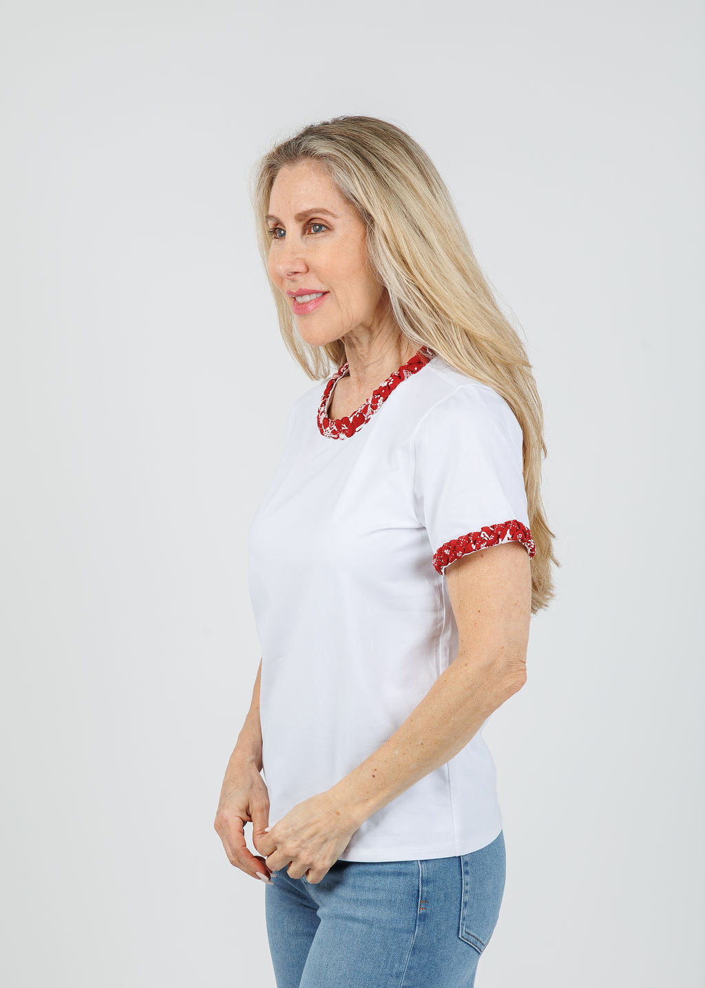 Cinq a Sept Bandana Braided Tee in White/Bordeaux available at Barbara Katz
