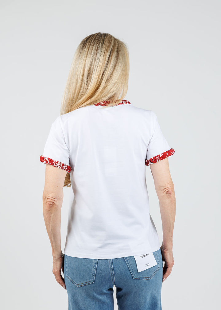 Cinq a Sept Bandana Braided Tee in White/Bordeaux available at Barbara Katz