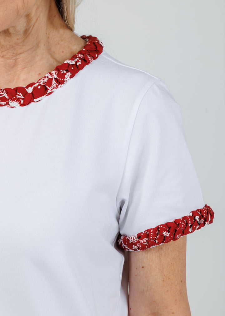 Cinq a Sept Bandana Braided Tee in White/Bordeaux available at Barbara Katz