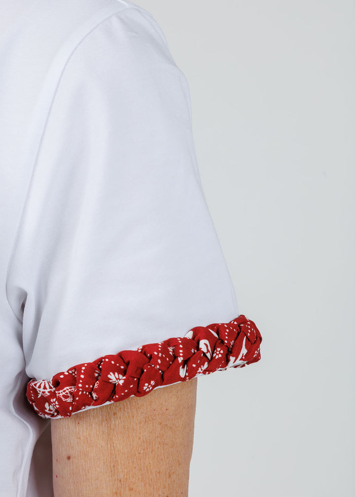 Cinq a Sept Bandana Braided Tee in White/Bordeaux available at Barbara Katz
