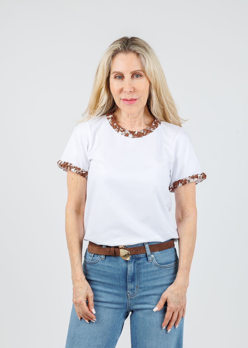 Cinq a Sept Bandana Braided Tee in White/Dark Sepia available at Barbara Katz