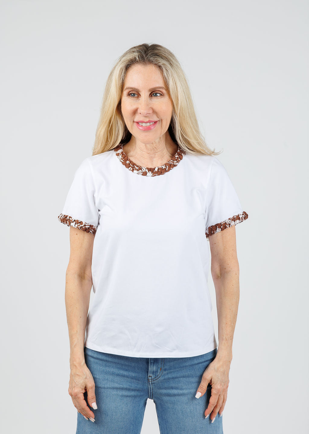 Cinq a Sept Bandana Braided Tee in White/Dark Sepia available at Barbara Katz