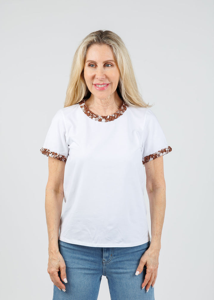 Cinq a Sept Bandana Braided Tee in White/Dark Sepia available at Barbara Katz