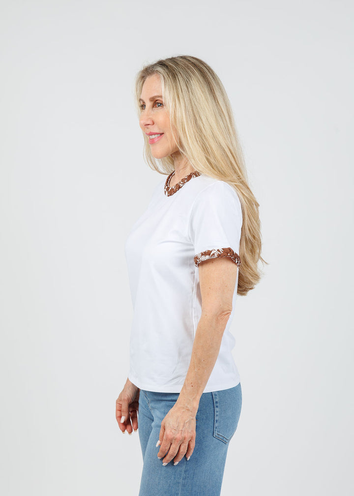 Cinq a Sept Bandana Braided Tee in White/Dark Sepia available at Barbara Katz