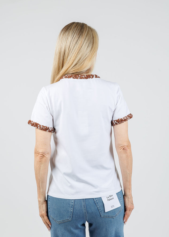 Cinq a Sept Bandana Braided Tee in White/Dark Sepia available at Barbara Katz