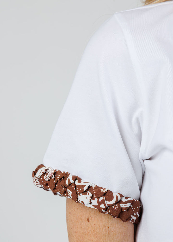 Cinq a Sept Bandana Braided Tee in White/Dark Sepia available at Barbara Katz