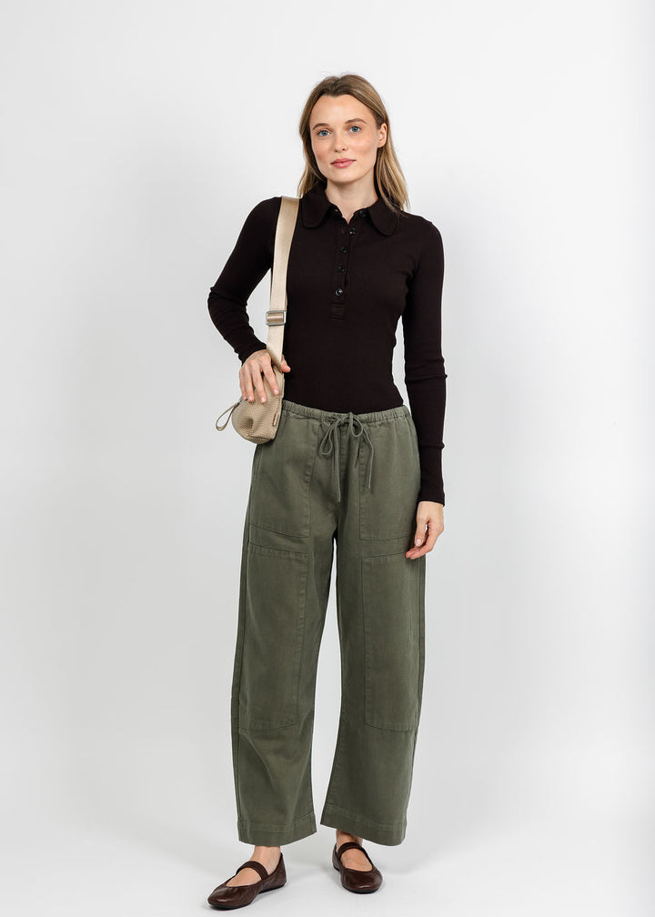 Citizens of Humanity Brea 60s Polo - Chocolate paired with Z Supply Kit Twill Carpenter Pant - Dusk Sage available at Barbara Katz