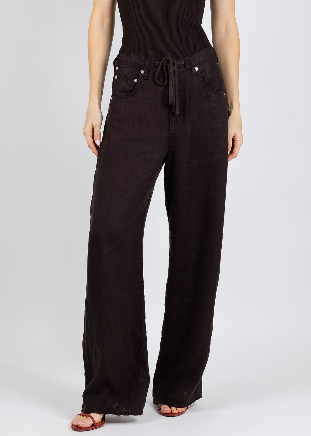 Citizens of Humanity Brynn Drawstring Linen Trousers in Chocolate available at Barbara Katz