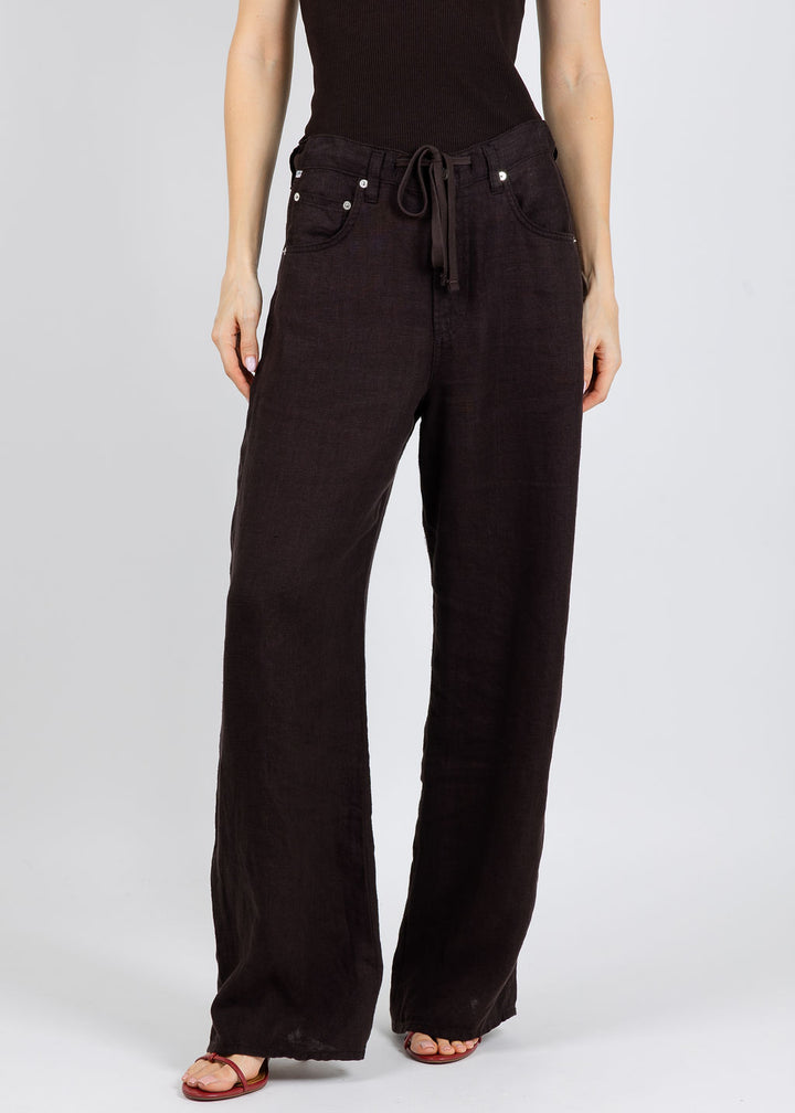 Citizens of Humanity Brynn Drawstring Linen Trousers in Chocolate available at Barbara Katz