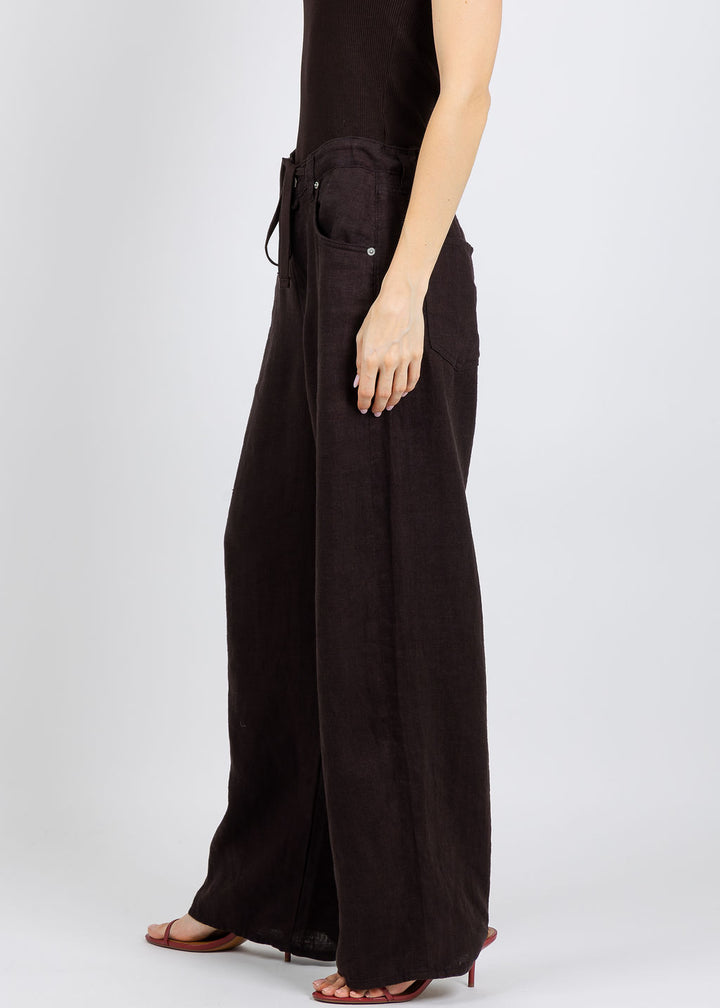 Citizens of Humanity Brynn Drawstring Linen Trousers in Chocolate available at Barbara Katz