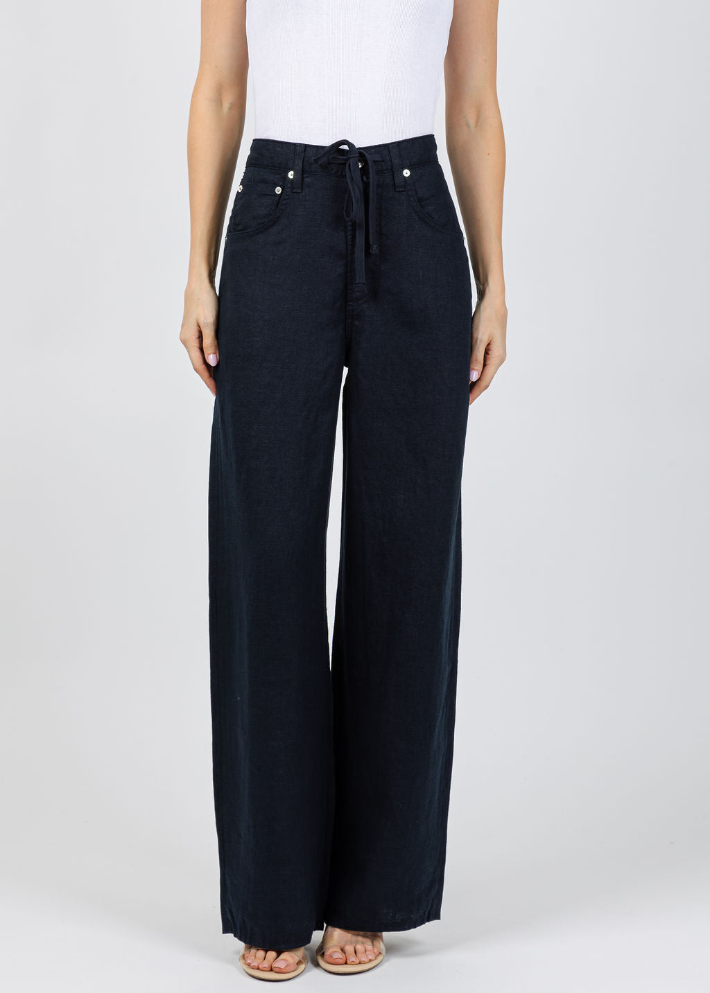 Citizens of Humanity Brynn Drawstring Linen Trousers in True Navy available at Barbara Katz