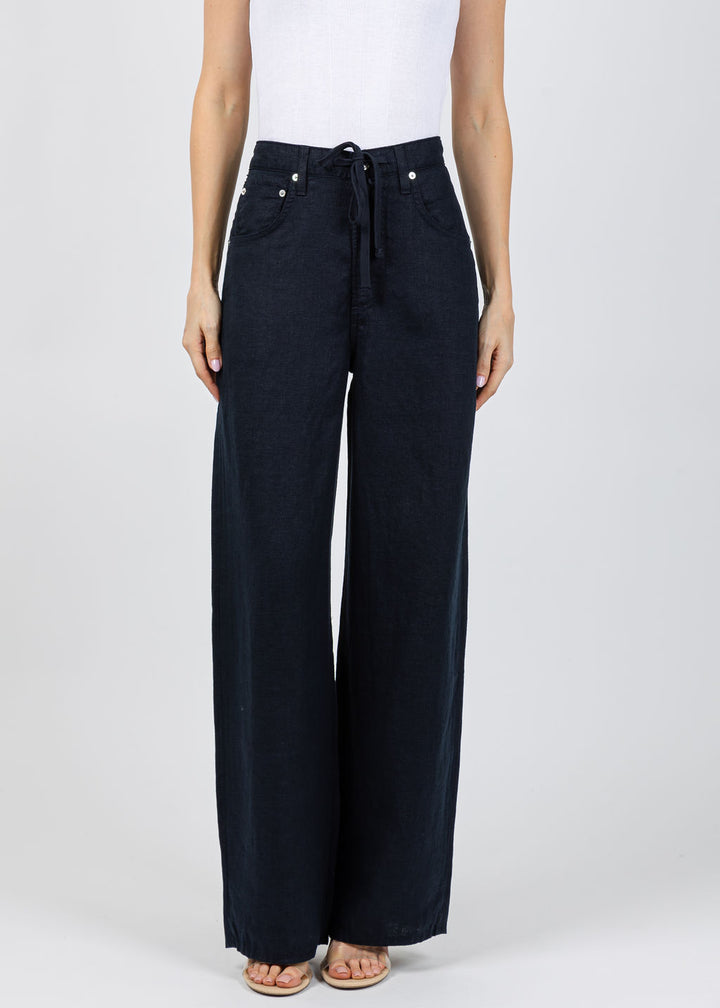 Citizens of Humanity Brynn Drawstring Linen Trousers in True Navy available at Barbara Katz