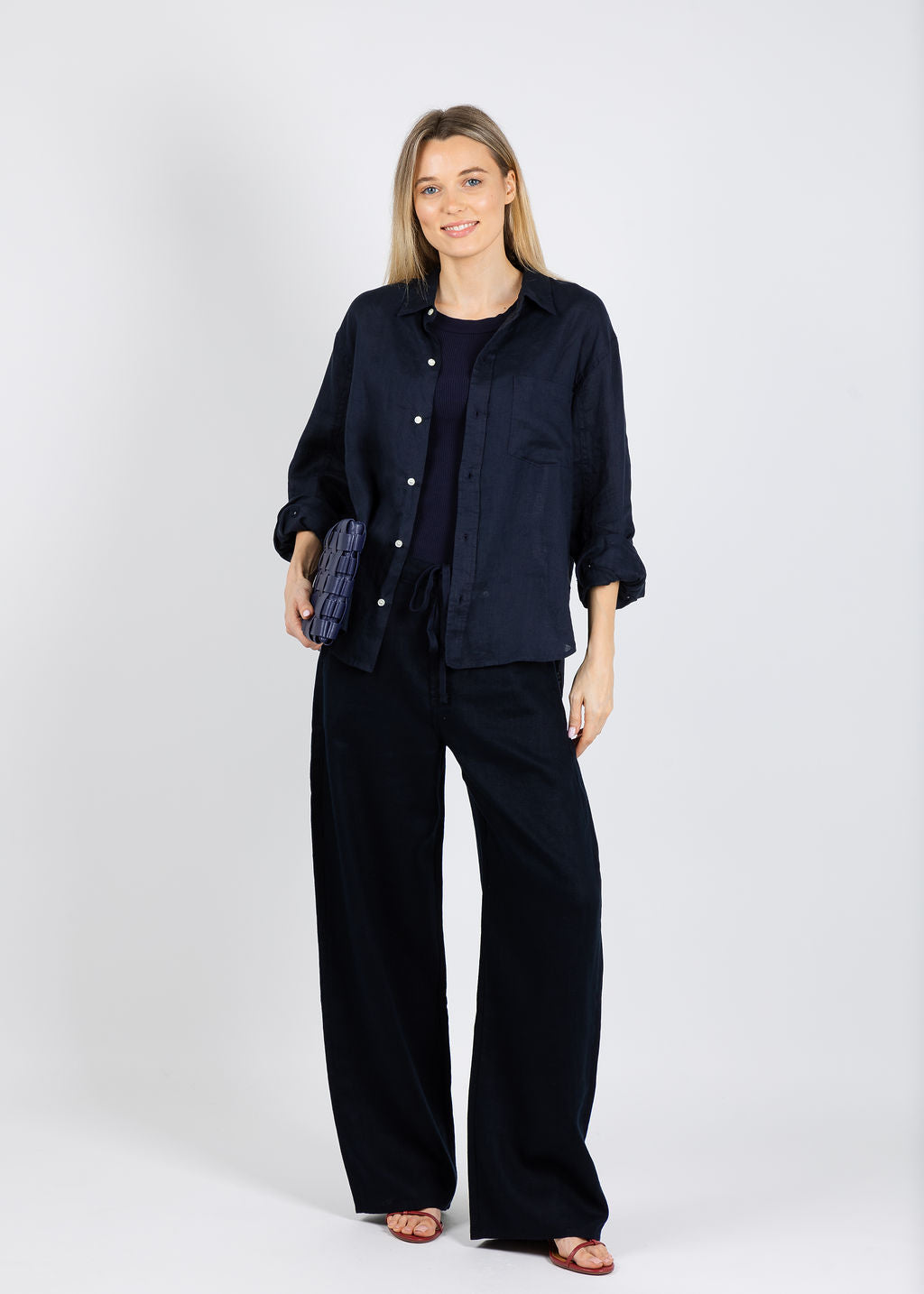 Citizens of Humanity Brynn Drawstring Linen Trousers in True Navy available at Barbara Katz