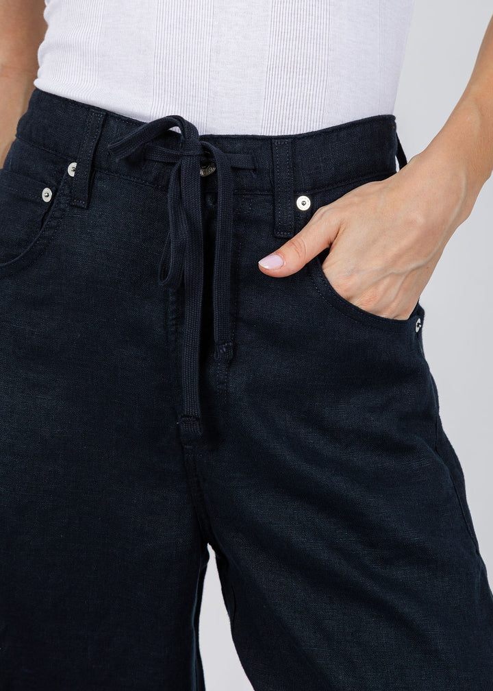 Citizens of Humanity Brynn Drawstring Linen Trousers in True Navy available at Barbara Katz