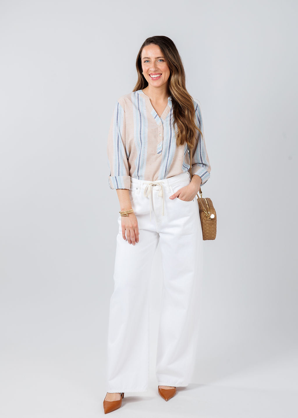 BK Lina Tunic Top in Multi Stripe paired with Citizens of Humanity Brynn Drawstring Trousers in Tulip available at Barbara Katz