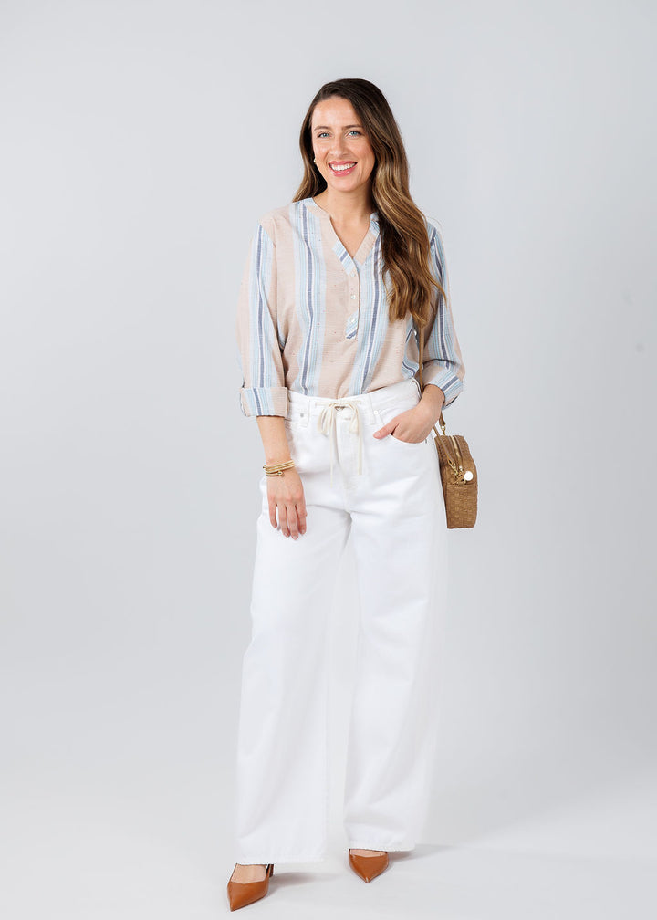 BK Lina Tunic Top in Multi Stripe paired with Citizens of Humanity Brynn Drawstring Trousers in Tulip available at Barbara Katz