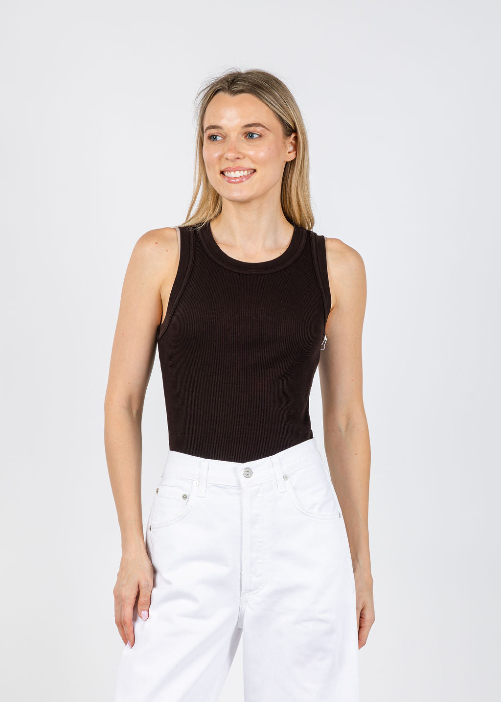 Citizens of Humanity Isabel Rib Tank in Chocolate available at Barbara Katz