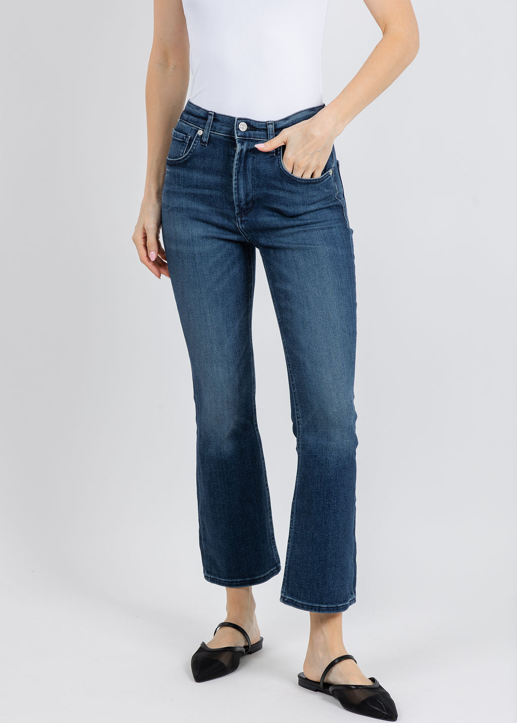 Citizens of Humanity Isola Mid Rise Cropped Boot Jeans in Regency available at Barbara Katz