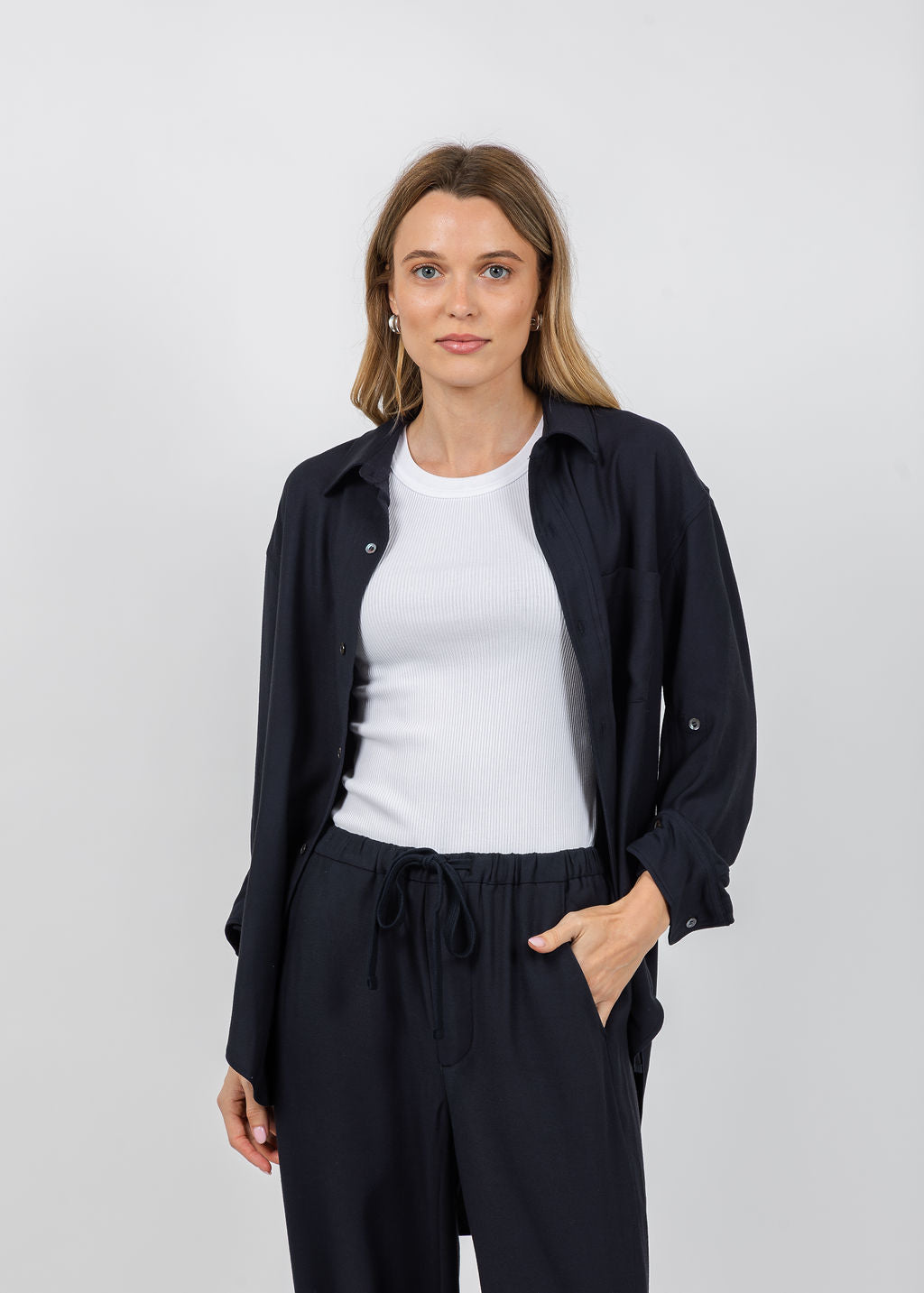 Citizens of Humanity Kayla Shirt In Portofino Twill in Navy available at Barbara Katz