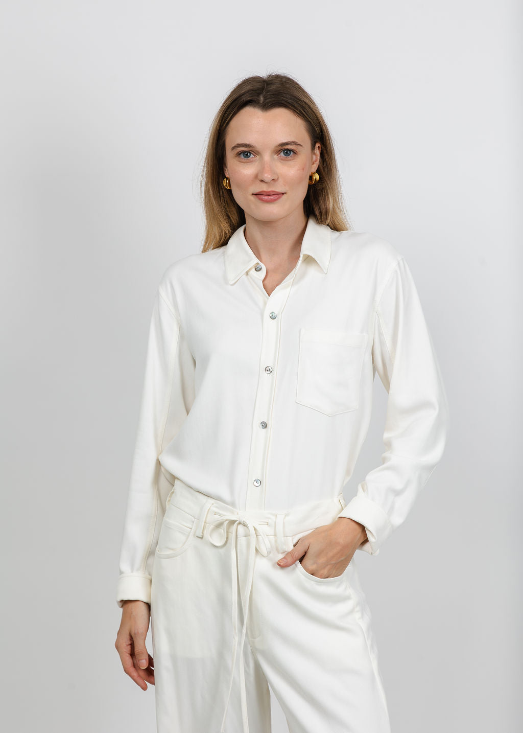 Citizens of Humanity Kayla Shrunken Shirt in Winter White available at Barbara Katz