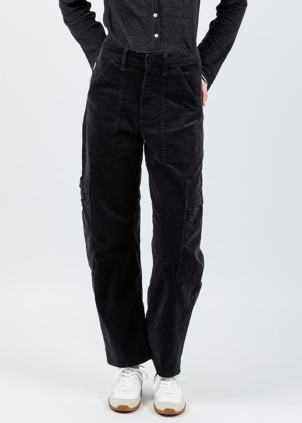 Citizens of Humanity Marcelle Low Slung Easy Cargo Corduroy in Charcoal available at Barbara Katz