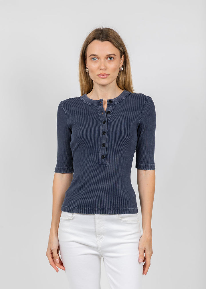 Citizens of Humanity Nali Short Sleeve Henley in Mineral Navy available at Barbara Katz
