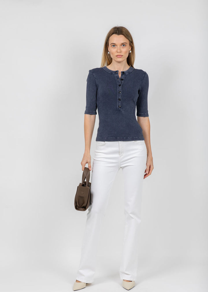 Citizens of Humanity Nali Short Sleeve Henley in Mineral Navy available at Barbara Katz