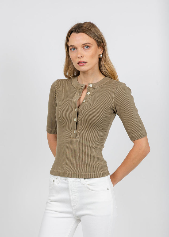 Citizens of Humanity Nali Short Sleeve Henley in Reservoir available at Barbara Katz
