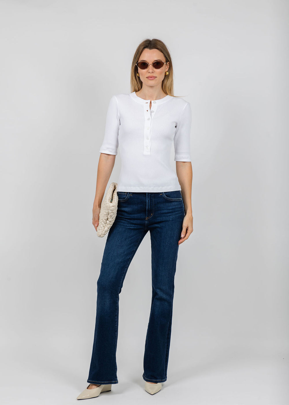 Citizens of Humanity Nali Short Sleeve Henley in White available at Barbara Katz