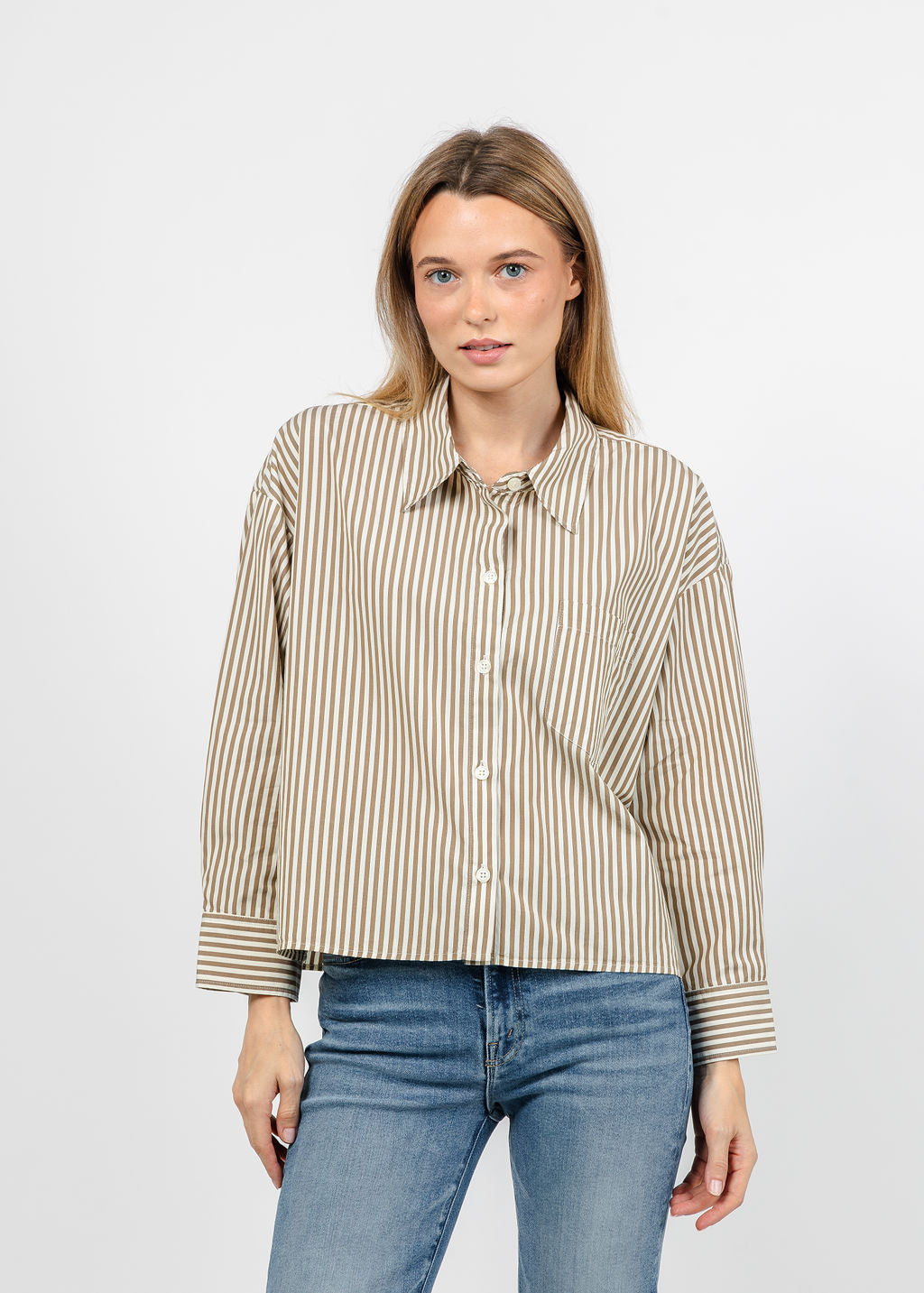 Citizens of Humanity Petit Ami Shirt in Sandatlas Stripe available at Barbara Katz
