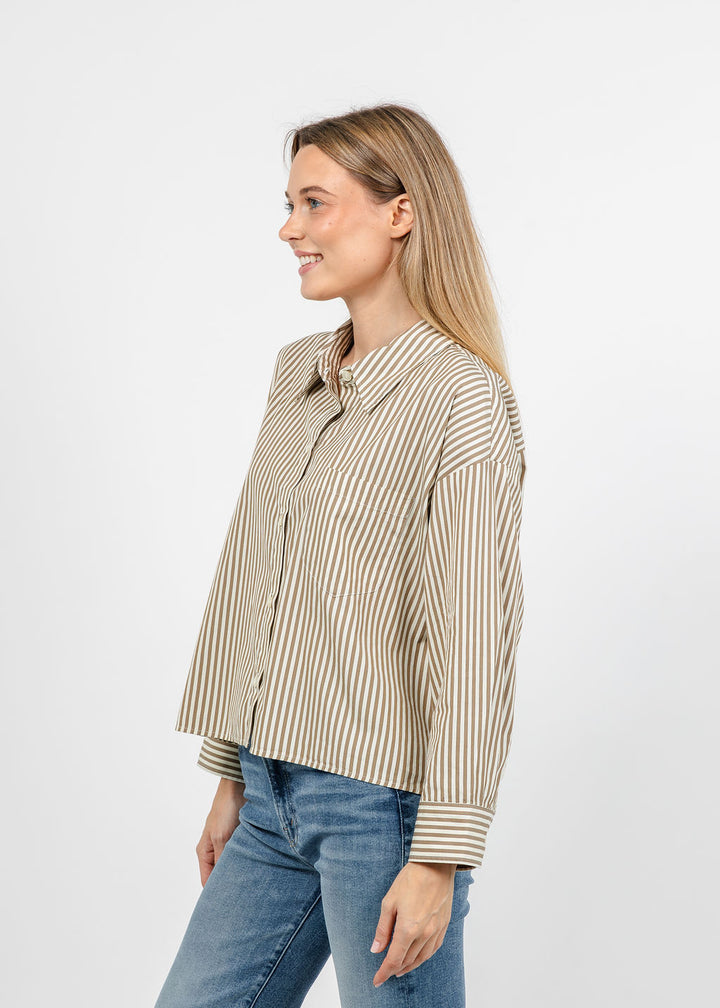 Citizens of Humanity Petit Ami Shirt in Sand Atlas Stripe available at Barbara Katz