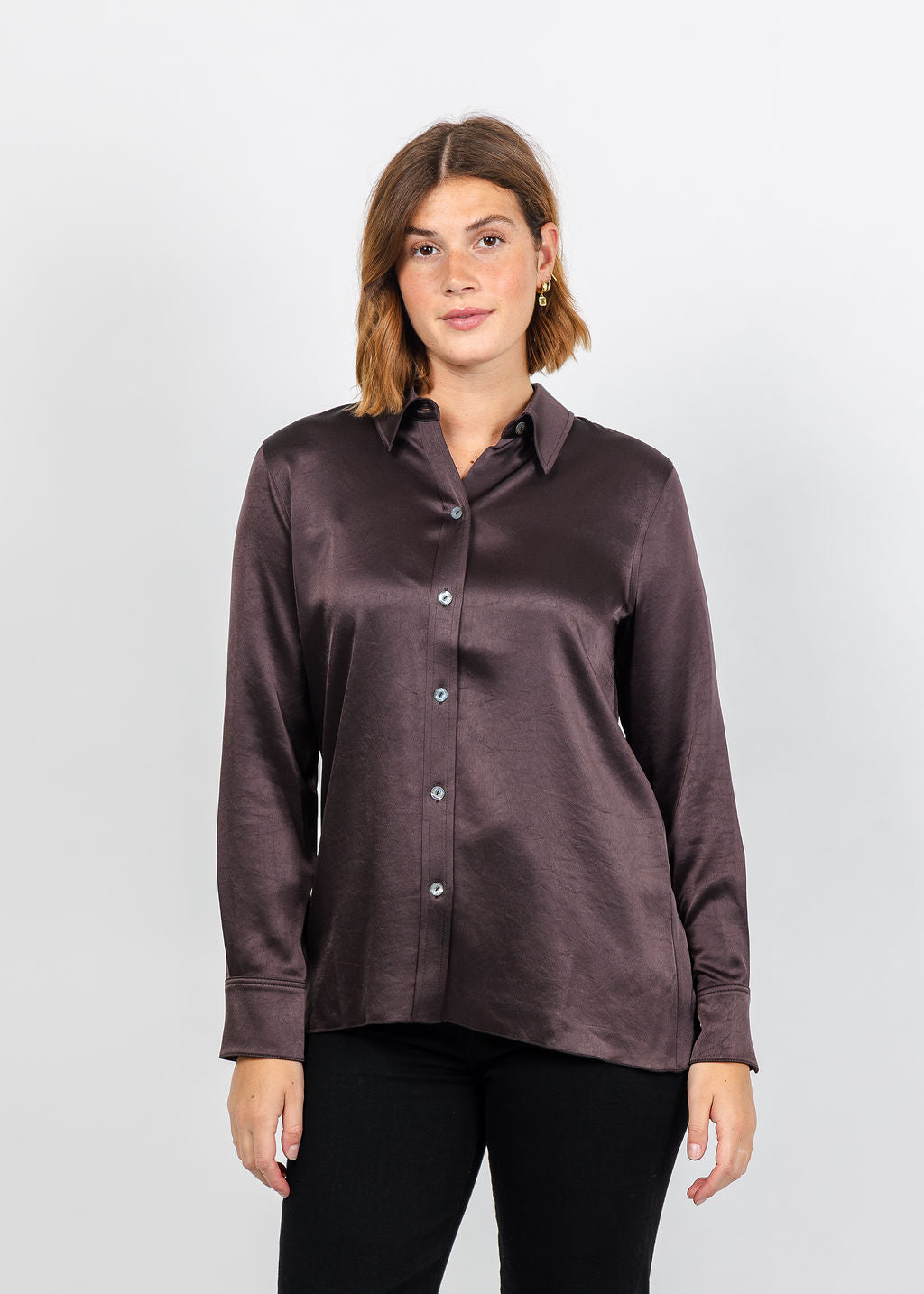 Citizens of Humanity Tullah Japanese Hammered Satin Shirt - Espresso available at Barbara Katz