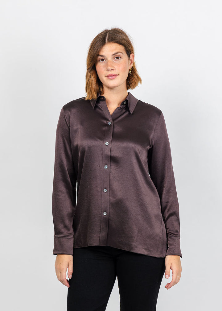 Citizens of Humanity Tullah Japanese Hammered Satin Shirt - Espresso available at Barbara Katz