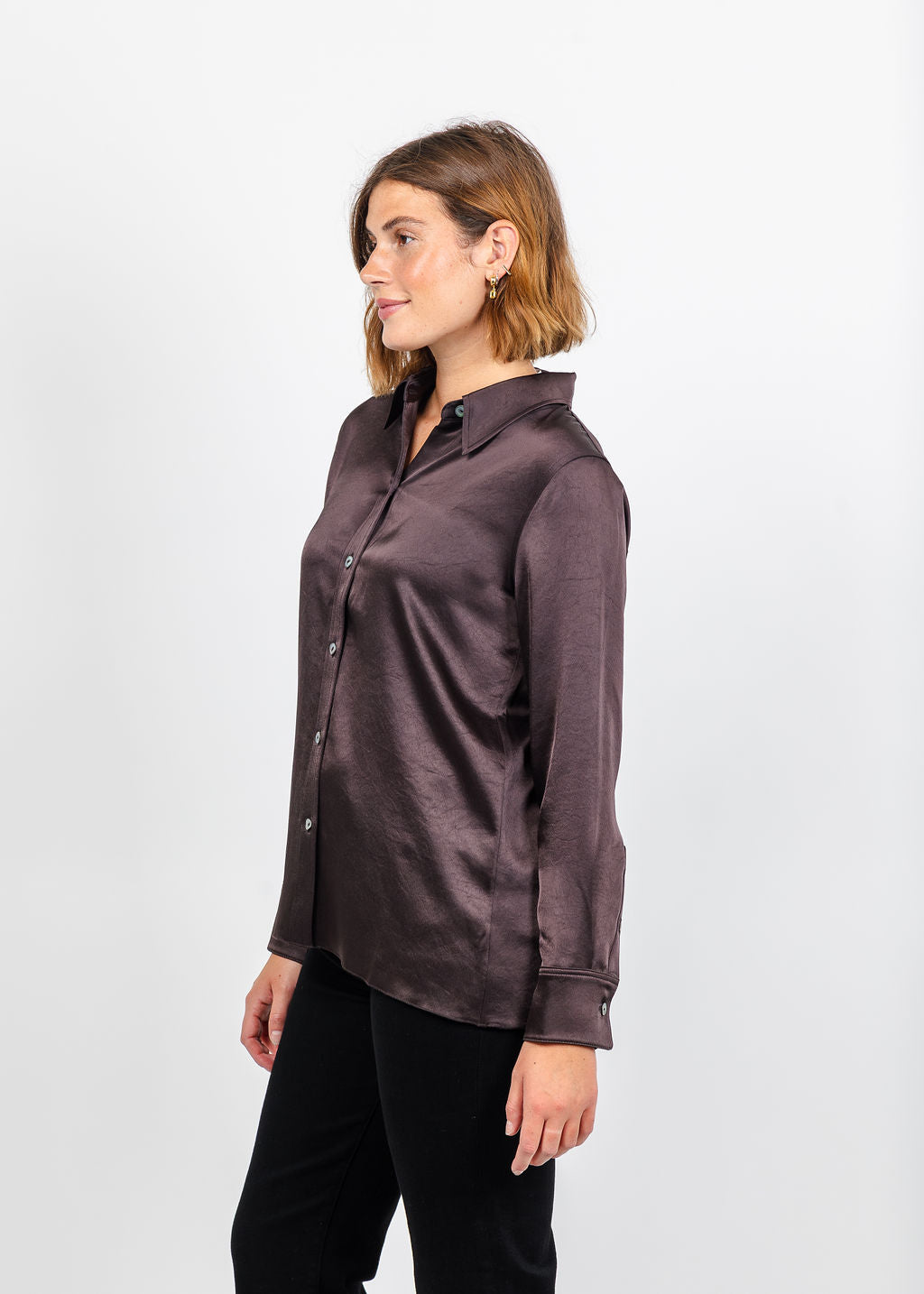 Citizens of Humanity Tullah Japanese Hammered Satin Shirt - Espresso available at Barbara Katz