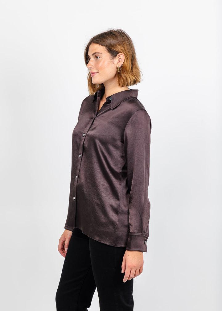 Citizens of Humanity Tullah Japanese Hammered Satin Shirt - Espresso available at Barbara Katz