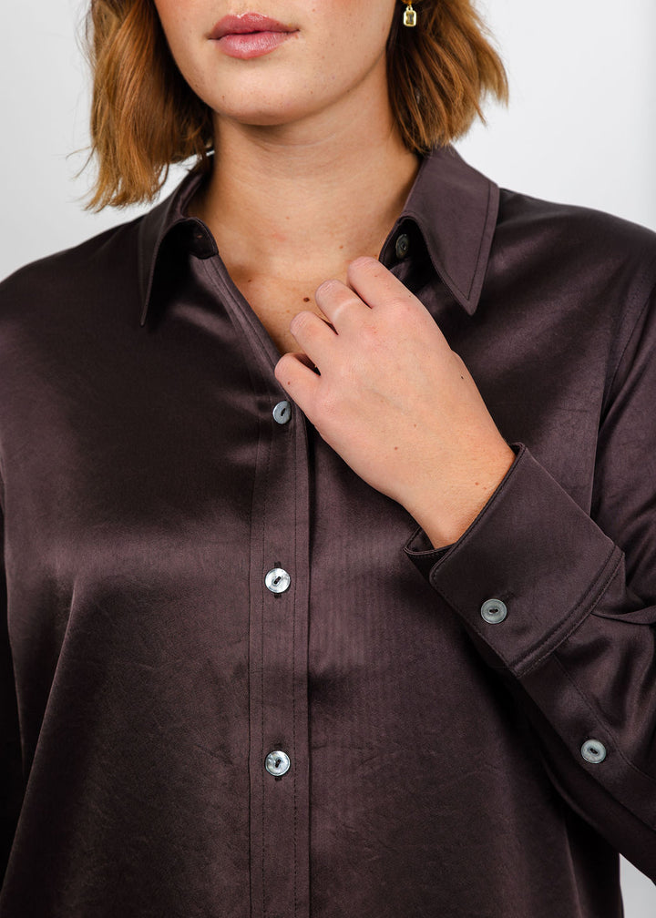 Citizens of Humanity Tullah Japanese Hammered Satin Shirt - Espresso available at Barbara Katz