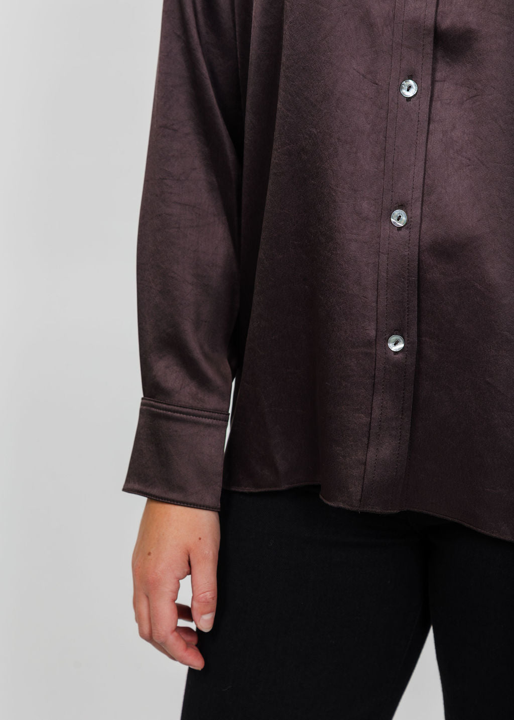 Citizens of Humanity Tullah Japanese Hammered Satin Shirt - Espresso available at Barbara Katz