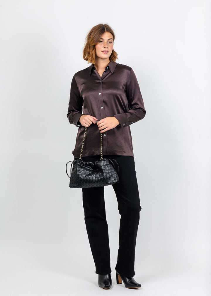 Citizens of Humanity Tullah Japanese Hammered Satin Shirt - Espresso available at Barbara Katz