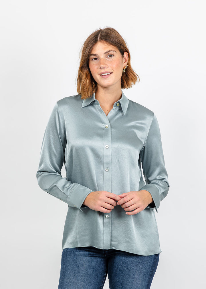 Citizens of Humanity Tullah Japanese Hammered Satin Shirt - Sea Glass available at Barbara Katz