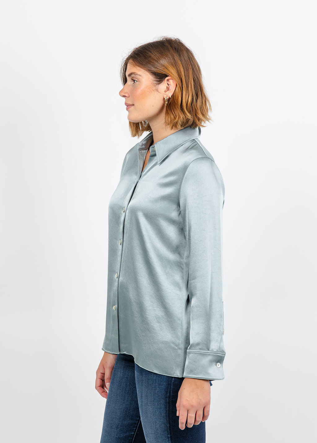 Citizens of Humanity Tullah Japanese Hammered Satin Shirt - Sea Glass available at Barbara Katz