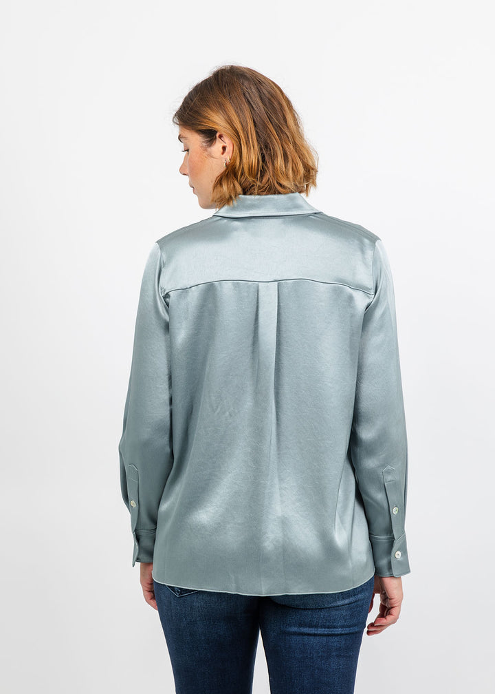 Citizens of Humanity Tullah Japanese Hammered Satin Shirt - Sea Glass available at Barbara Katz