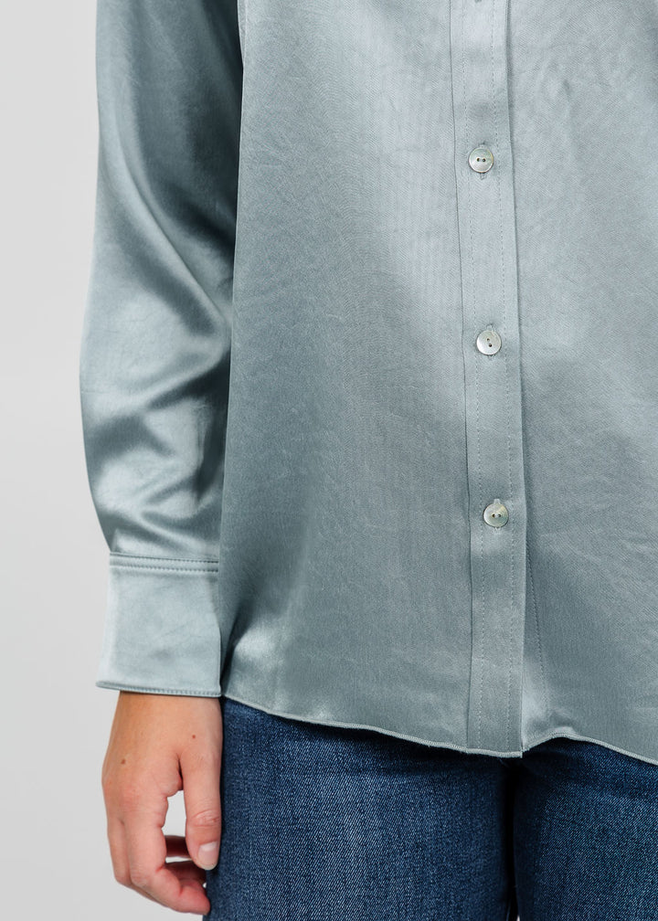 Citizens of Humanity Tullah Japanese Hammered Satin Shirt - Sea Glass available at Barbara Katz