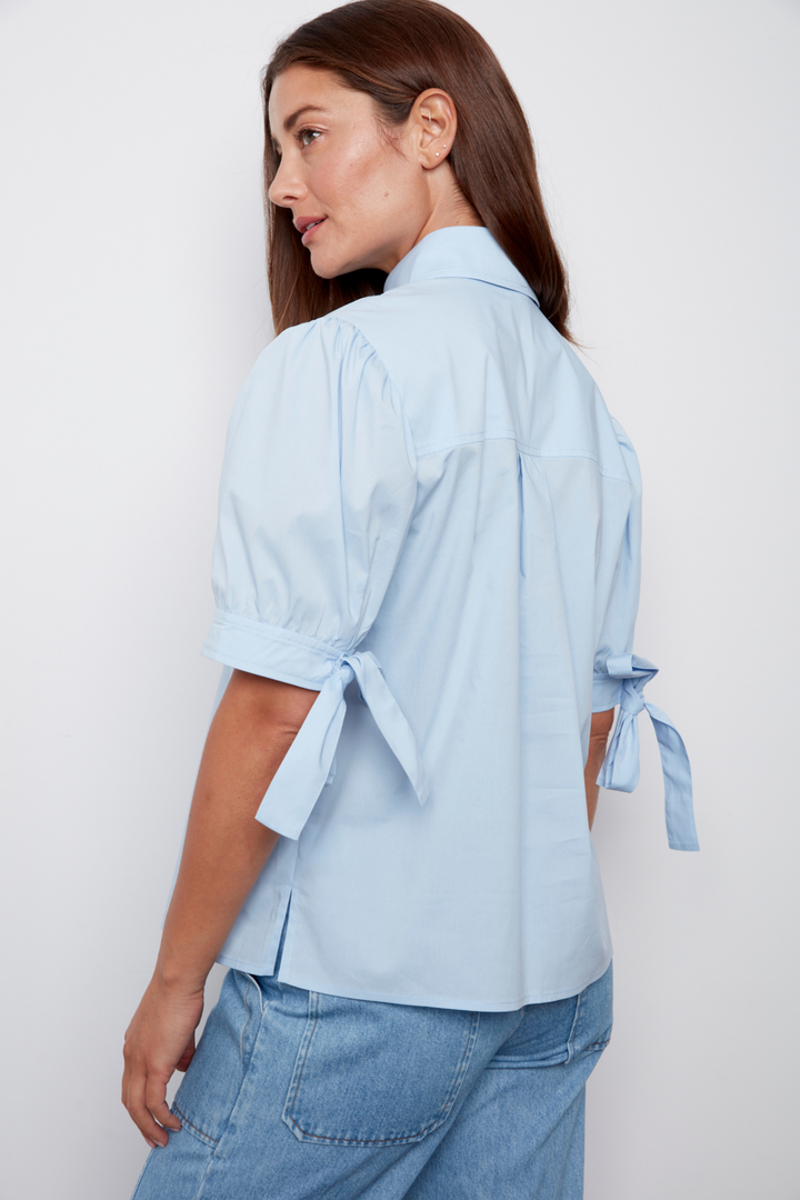 Clara Short Sleeve Buttoned Shirt - Light Blue